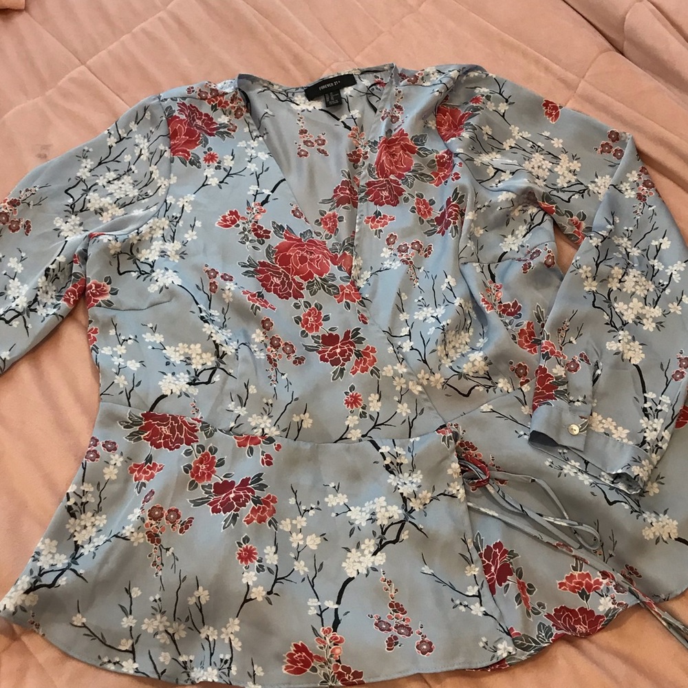 Wrap around long sleeve blouse